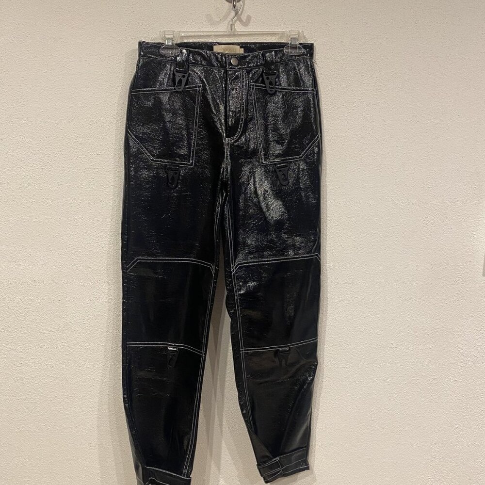 Choosy Pants Womens 0 Black Faux Leather Cargo Clip Pocket High Rise